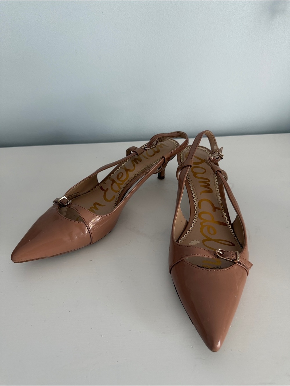 Sam Edelman Blush Patent Slingback Pointed Kitten Heels